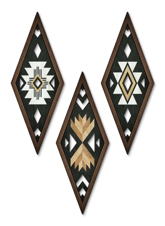 Putuo Decor Aztec Wall Decor, Native American Diamond Geometric Modern Western Boho Wall Art, Set of 3 Rustic Black White Tribal Style Hanging For Western Bathroom Decor 15.6x8 Inches - Image 1